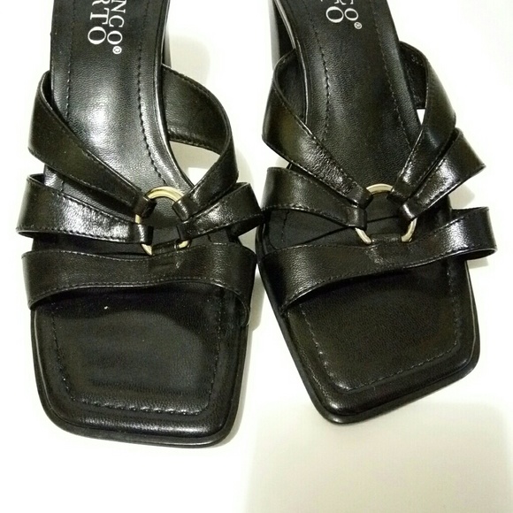 *SOLD* Franco Sarto Womens Sandals Size 8 Black Strappy Heels Open Toe - Picture 3 of 4